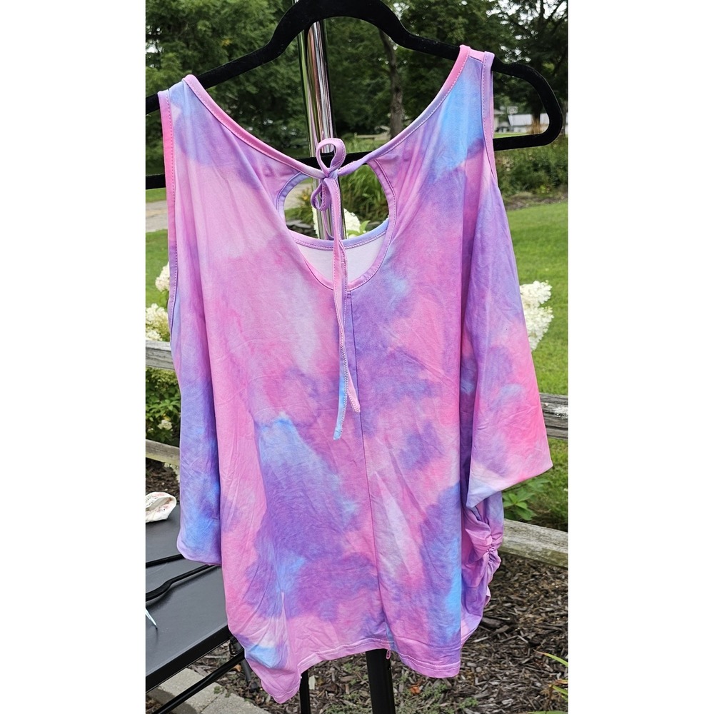 Roshop Women's Summer Cold Shoulder Tops  3/4 Sleeve Tie Dye - Size Large -‎ NWT - Picture 4 of 8